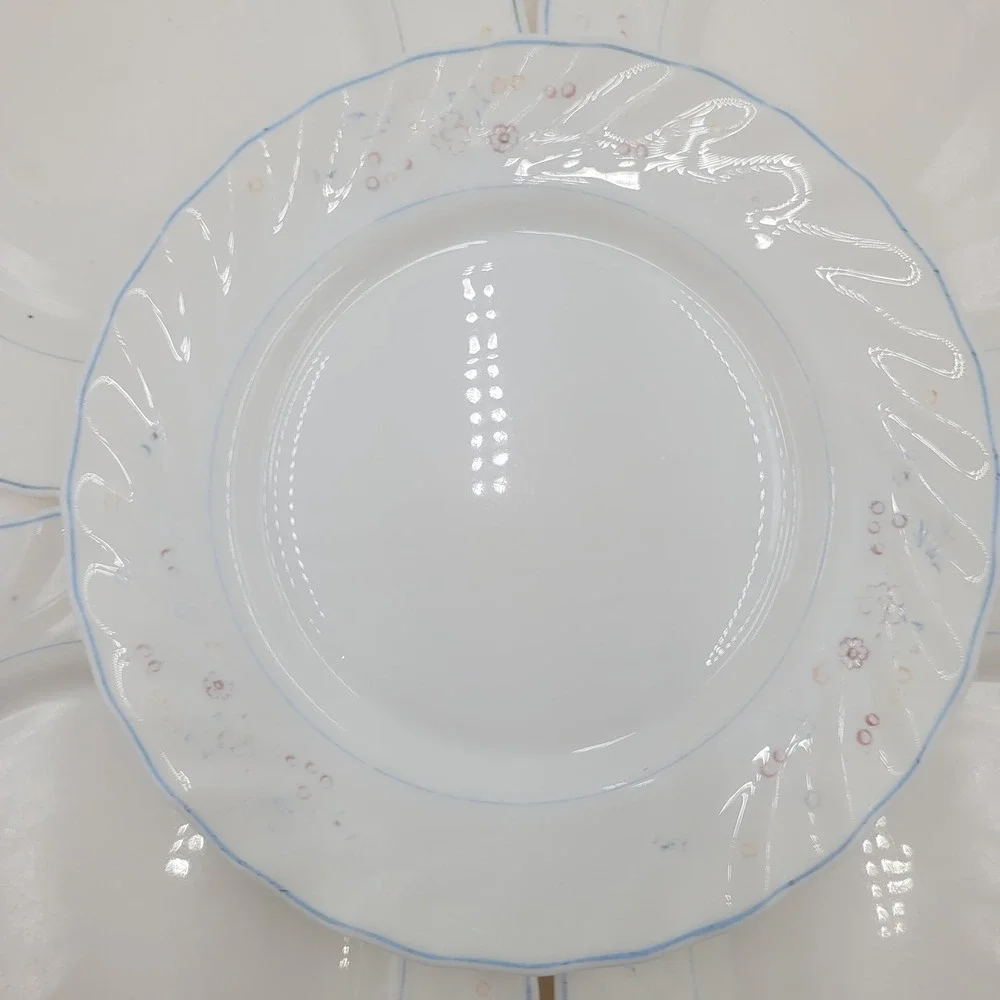 5 Arcopal Victorian Floral Salad Plates White Swirl Scalloped 7.75